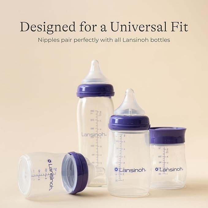 Lansinoh Anti-Colic Baby Bottles for Breastfeeding Babies, 5 Ounces, 3 Count, Includes 3 Slow Flow Nipples, Size S