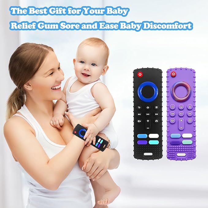 Baby Teething Toys, Food Grade Silicone Teether for Babies 3 6 12 18 Months, Fire TV Stick Remote Shape Toddlers Chew Toys, Freezer BPA Free (FTV Green)