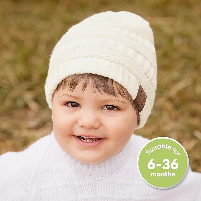3-Pack Baby Beanies for Boys, Girls - Stretchy Knit Baby Hats, Cute Newborn & Toddler Winter Hat, Soft & Warm Infant Beanie 6-36 Months (Sweet Pea, M)