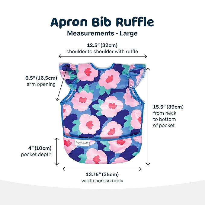 Tiny Twinkle Short Sleeve Apron Baby & Toddler Bib for Girls – Waterproof, Mess-Proof Bibs for Eating & Feeding, Machine Washable,Perfect Holiday Gift (Floral Blue, 6–24M)