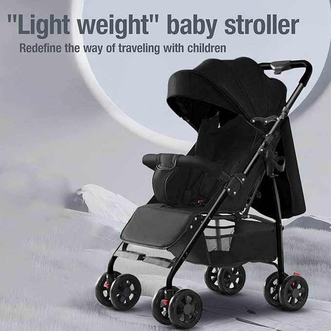 Lightweight Travel Stroller at Only 4.6 kg, Folding Compact Pushchair with Multi-Position Recline, Babies and Toddlers Pram from Birth, Baby Buggy with Cup Holder, Canopy (A8 Grey)