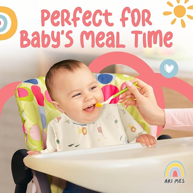ARI MES Long Sleeves Waterproof Baby Bibs for Eating - Black Spots, Medium- Wearable, Coverall for Toddler, Long Sleeve Bib, Smock Apron for Feeding - Applicable for 6-72 Months