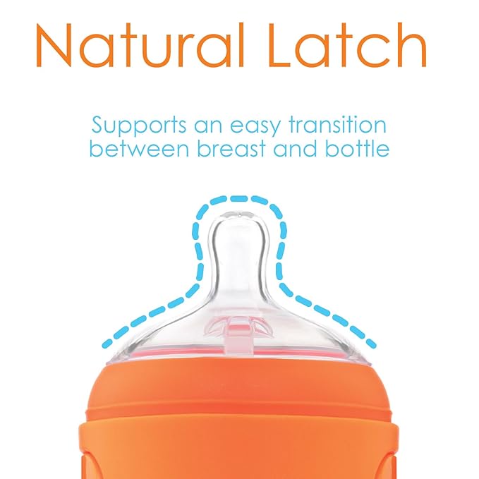 PopYum 5 oz Orange Anti-Colic Formula Making/Mixing/Dispenser Baby Bottles, 2-Pack with #1 Slow Flow Nipples, 150 ml, BPA-Free, Natural Latch