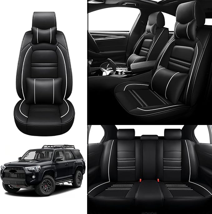 Car Seat Covers for Toyota 4runner 1991-2025 | 5-Seats Seat Covers, Waterproof Seat Protectors, Automotive Seat Covers (Full Set with Pillow,Black&White Line)