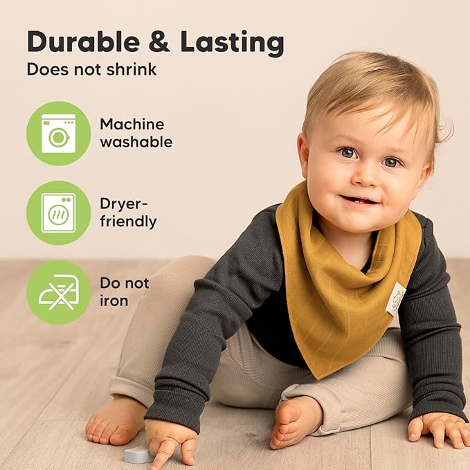 8-Pack Muslin Baby Bibs for Boys, Girls - Muslin Bandana Drool Bibs for Baby Girl & Boy, Drooling Newborn, Teething Toddler, Infant 0-36 Months, 100% Cotton Extra Absorbent & Soft (Spice)