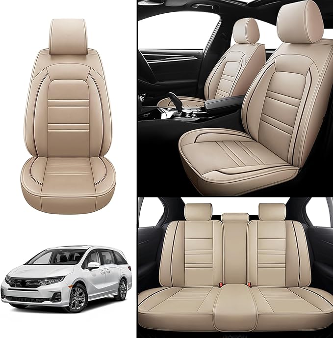 Seat Covers for Honda Odyssey 2005-2025 | 5-Seats Leather Seat Covers, Easy to Install Automotive Seat Covers Full Set (Full Set, Beige)