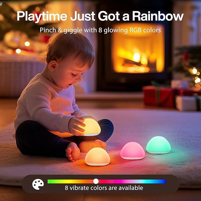 JolyWell Baby Night Light for Nursery, Soft Silicone Tap Control Night Lamp with 8 Color Changing, Stepless Dimming, Rechargeable Portable Night Light for Kids, 1H-Timer, Warm Light for Breastfeeding