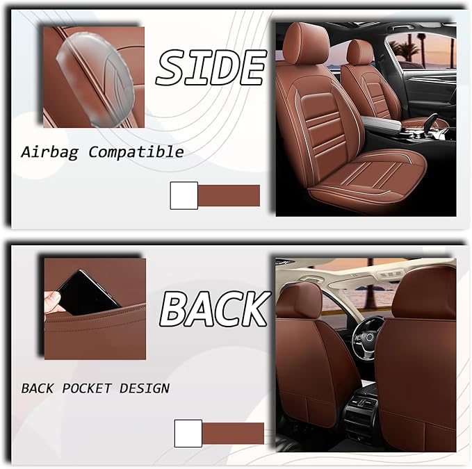 Seat Covers for Camaro 2000-2023 | 5-Seats Leather Seat Covers, Easy to Install Automotive Seat Covers Full Set (Full Set, Coffee)