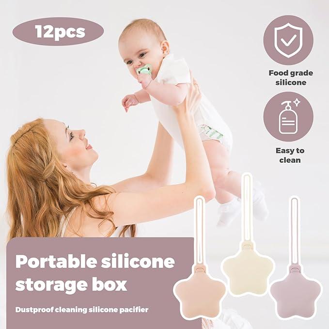 12 Pack Silicone Pacifier Holder Case, Safe and Soft Material, Pacifier Pouch Portable Pacifier Case with Stretchy Lanyard, Protective Pacifier Storage Case for Diaper Bag Stroller Travel