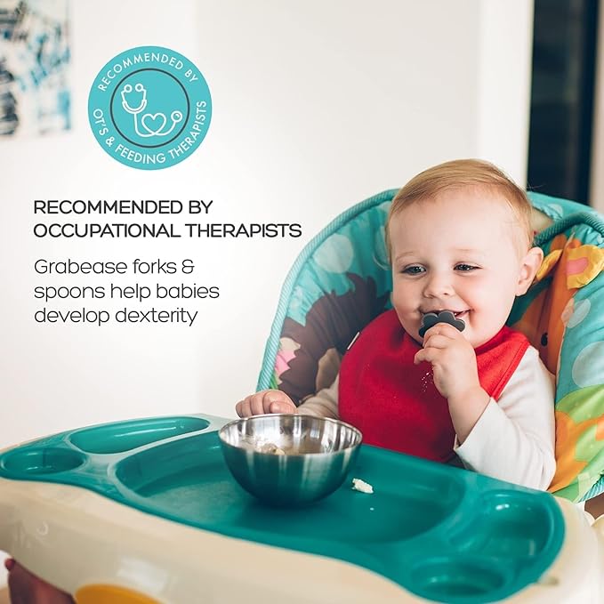 Grabease Baby Feeding Utensils Set - Infant and Baby Fork and Spoon for Ages 1-11 Months, BPAs and Phthalate-Free Cutlery, Plastic, 1 Set, White