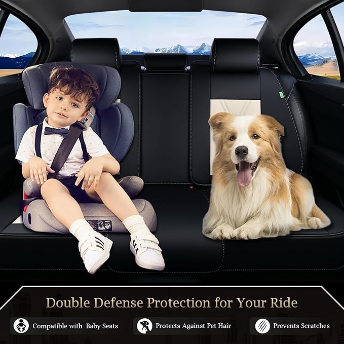 FLORICH Rear Seat Covers Leather Car Seat Covers Waterproof Back Seat Cover Automotive Seat Covers Universal Seat Cushion Protector for Most Cars Trucks SUV-Black&Beige