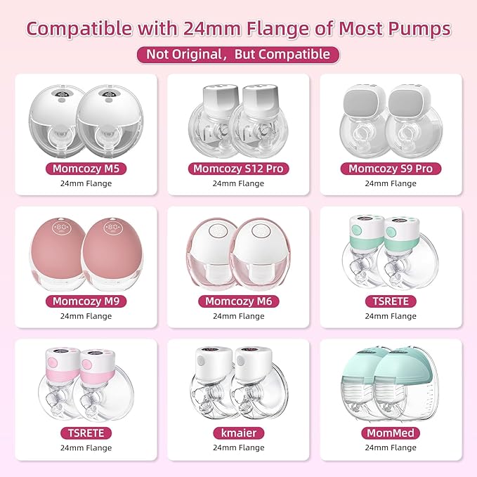 Flange Inserts 13/15/17/19/21mm for Medela,Spectra 24mm Shields/Flanges,Compatible with TSRETE,CPPSLEE,Momcozy S9/S9Pro/S12/S12Pro Wearable Breast Pump,Reduce 24mm Nipple Tunnel Down to 5pcs