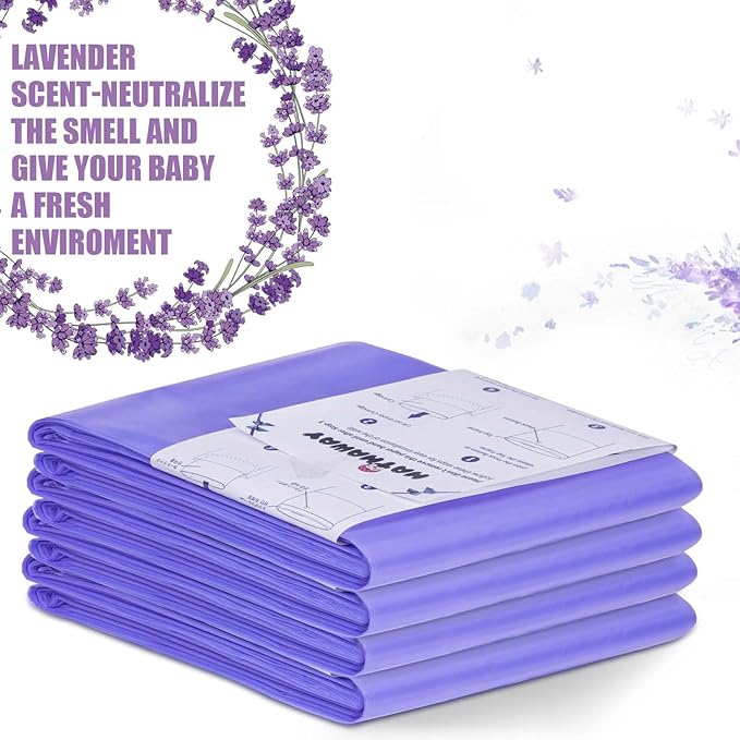 Diaper Pail Refill Bags Compatible with Dekor Classic Diaper Pail, Extra 30% Length, Hold up to 2574 Diapers, Lavender Scent, 4 Pack
