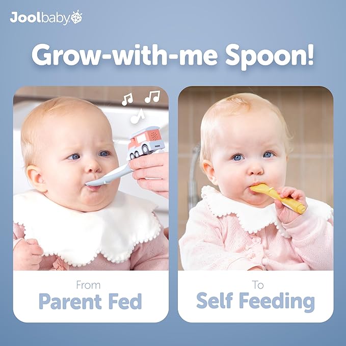 Jool Baby Musical Baby Spoons, 3 Spoons + School Bus with Fun Sounds - Multi-Stage Spoon for Infant Feeding & Training Babies 6+ Months to Self-Feed