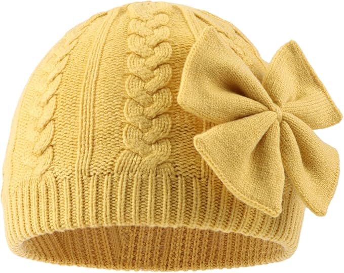JANGANNSA Winter Warm Knitted Baby Hat for Girls Cotton Lined Infant Toddler Hat Autumn Cute Bow Classic Girls Beanie 0-6Y
