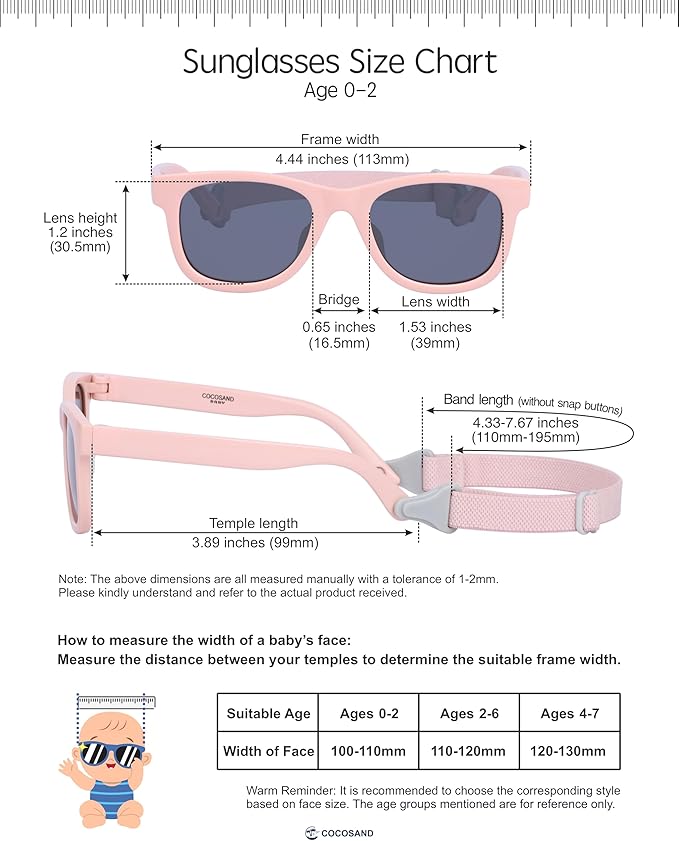 COCOSAND Flexible Baby Sunglasses with Strap Polarized UV Protection for Toddler Infant Newborn Boy Girl Age 0-24 Months