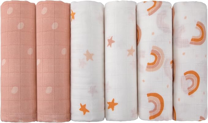 Maliton Muslin Swaddle Blankets for Newborn, 6-Pack Breathable Receiving Blanket (27" x 27") Soft Baby Blankets for Girls and Boys, Baby Burp Cloths with 3-Layer Cotton Design for Infant Wrap(Rainbow)