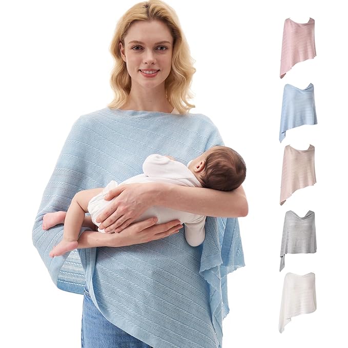 Momcozy Ultra-Light Nursing Cover for Breastfeeding, Soft Breathable Tencel™ Lyocell Fabric, Multi-Use Feeding Shawl, Newborn Essentials Must Haves(Blue)