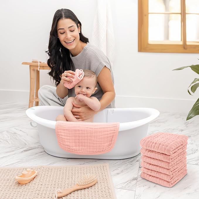 Comfy Cubs Muslin Baby Washcloths 6 Pack - Soft 6-Layer Cotton Wash Cloths for Sensitive Skin - 10"x10" Large, Gentle, Absorbent Infant Essentials for Newborn and Toddlers - Lace