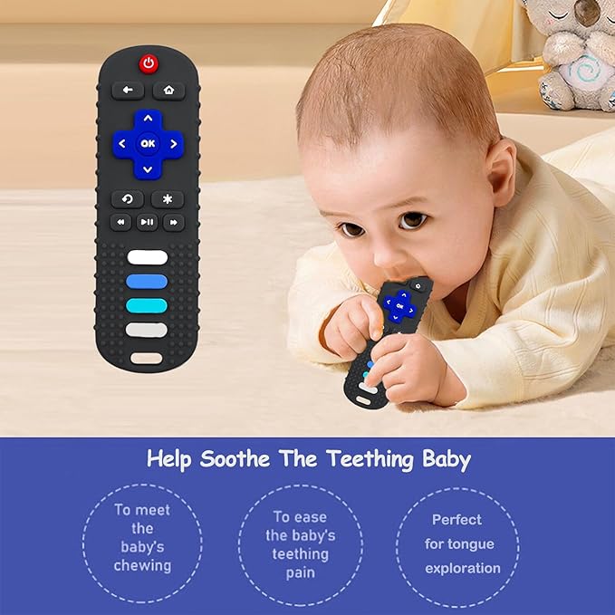 Baby Teething Toys, Food Grade Silicone Remote Control Teether for Babies 3 6 12 18 Months, TV Remote Shaped Chewing Toys for Boys and Girls, Freezer BPA Free