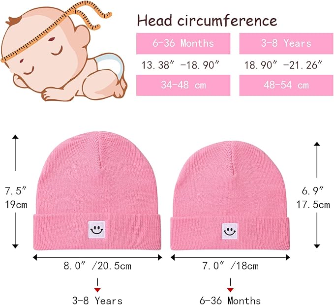 Baby Beanie Knit Ski Hat with Cute Face for Girls Boys 0-7 Years