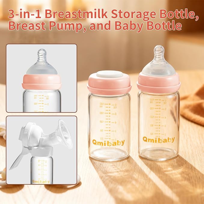 Breast Milk Storage Bottles 180ml 6oz BPA-Free Leak-Proof Nautral Baby Bottle for Breastmilk Storage Wide Neck Bottles with Screw Ring Sealing Disk Breastfeeding (Pink, 180ml-2Packs)
