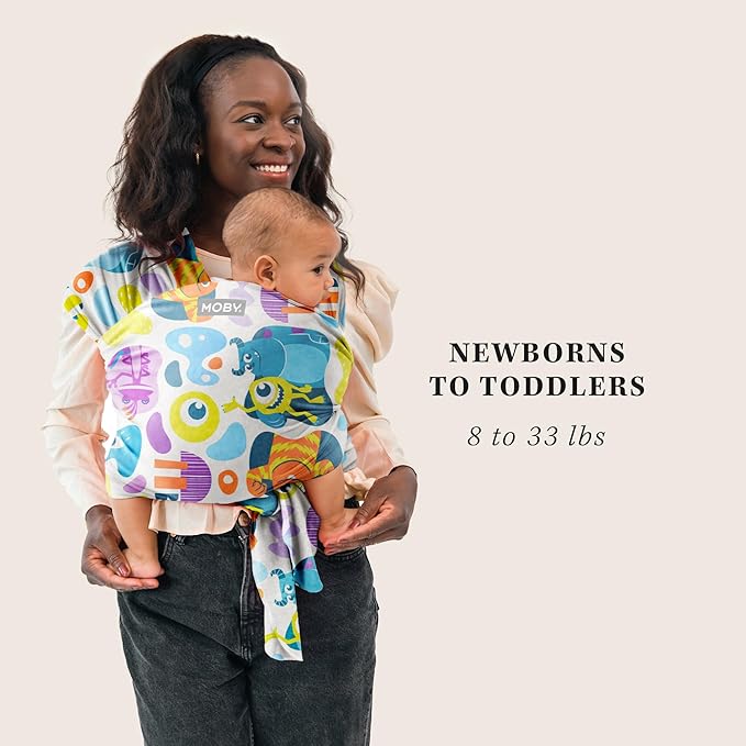 Moby Baby Wrap Carrier Featherknit for Newborns to Toddlers (8-33lbs), Infant Sling Carrier, Lightweight & Hands Free Design, Adjustable for All Body Types (Disney Pixar's Monster Mash-Up)