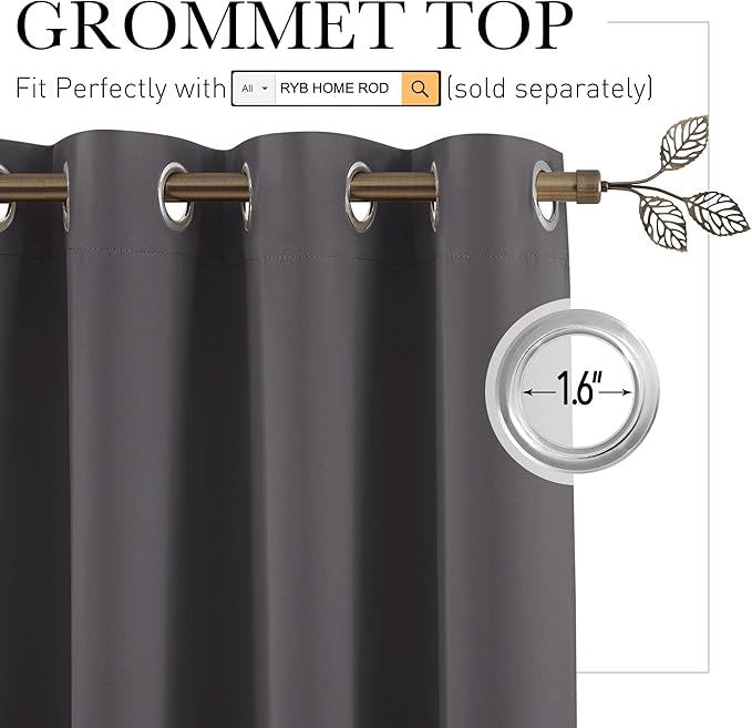 RYB HOME Blackout Room Divider Curtains Privacy Loft Screen Adjustable Ceiling to Floor Curtain & Drapes Partitions for Bedroom Dorm Doorway Bay Window, Wide 100 x Long 84, Grey, 1 Panel