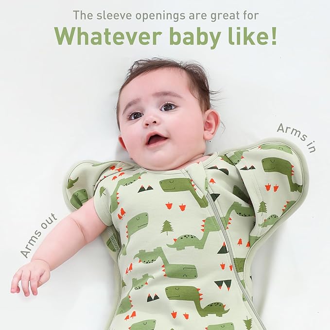 Premium Soft Cotton Swaddle Blanket Sleep Sack Arms Up 2 Packs 6-12 Months, Hands Up 3-Way Transitions to Arms-Free Wearable Sleeping Sack Bag for Babies Boys Girls Snug Fit Calms Startle Reflex
