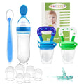 WAJIAYON Baby Fruit Feeder Pacifier - 5 Pack | 2 Baby Food Feeder Pacifier & 1 Infant Food Dispensing Spoon | Fresh Fruit Teethers for Babies | Shower Gifts for Boys and Girls (Blue & Green)