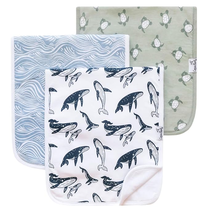 Copper Pearl Premium Baby Burp Cloths - 3-Pack Large Cotton Burp Cloths, Extra Soft Spit Up Rags with 3 Absorbent Layers, Perfect for Baby Boy and Baby Girl Gifts (21" x 10" Size, Cove Set)