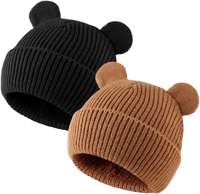Bear Baby Beanie Knitted Baby Winter Hat Infant Toddler Boys Girls Beanie with Cotton Lining