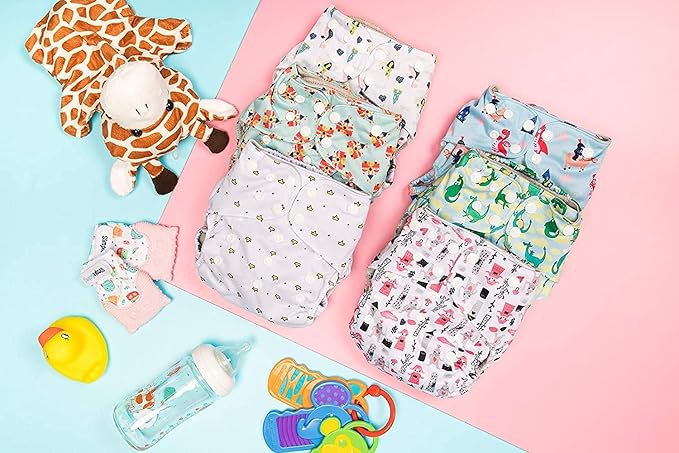 Simple Being Reusable Cloth Diapers, Double Gusset, One Size Adjustable, Washable Soft Absorbent, Waterproof Cover, Eco-Friendly Unisex Baby Girl Boy, six 4-Layers Microfiber Inserts (Knights Dragons)