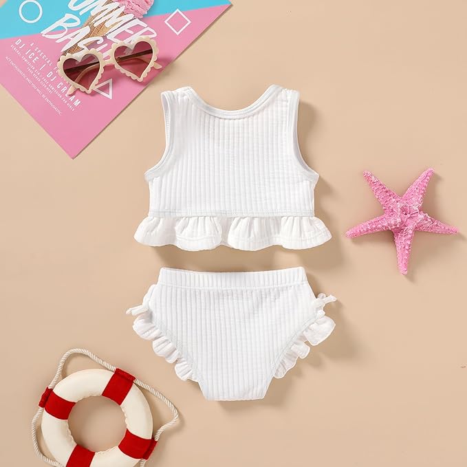 HAPPYMA Baby Swimsuit Toddler Girl Bathing Suit Summer Solid Color Bikini Set Beach Two Piece Swim Wear