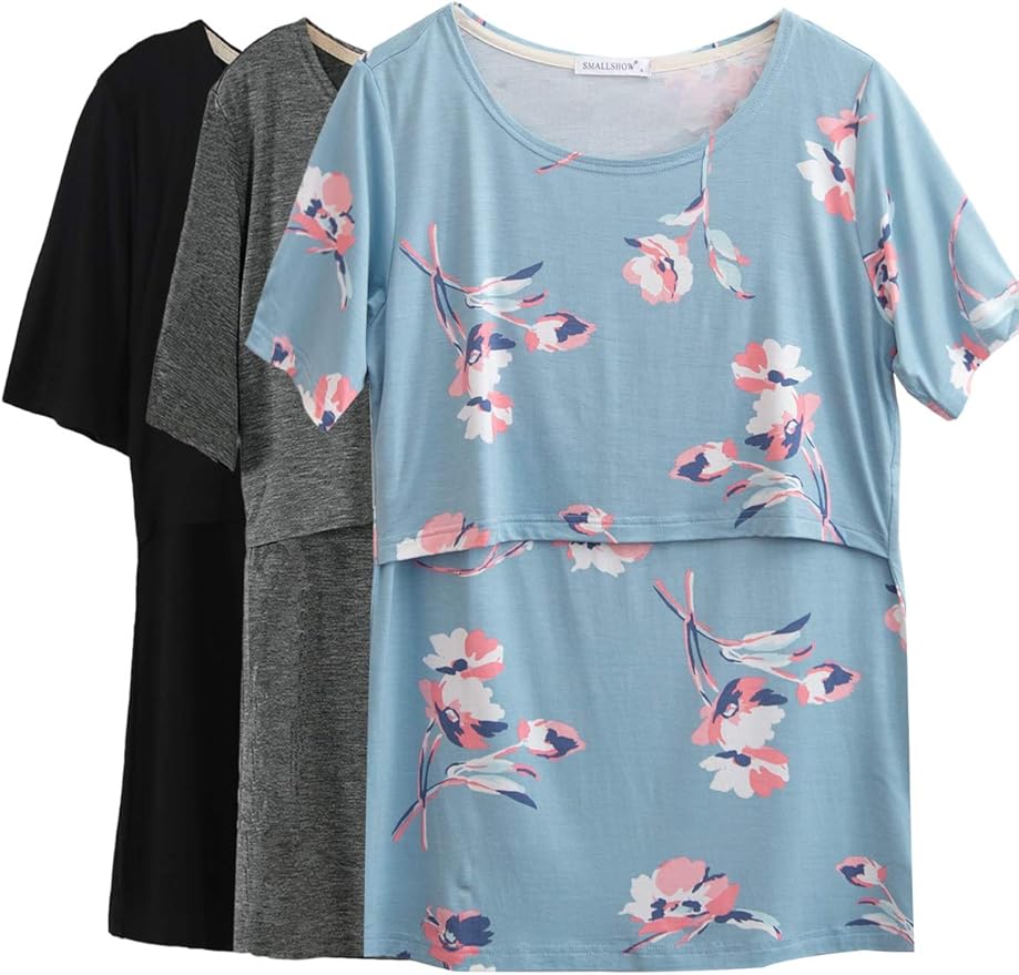 Smallshow Women's Maternity Nursing Tops Short Sleeve Breastfeeding Clothes