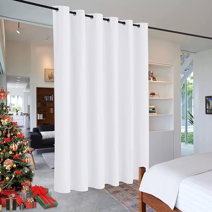 RYB HOME Room Divider Curtain - 50% Light Block Thermal Insulated Privacy Curtain Blind Large WindowCovering for Office Spare Bedroom Loft Church Basement, Wide 10 ft x Long 9 ft, Pure White