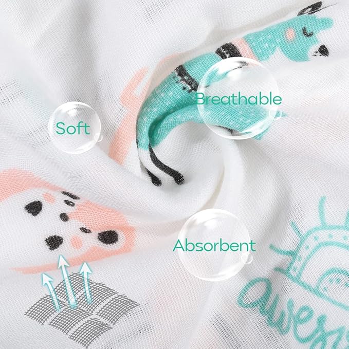 Yoofoss Muslin Burp Cloths for Baby 10 Pack 100% Organic Cotton Baby Washcloths for Boys Girls Large 20''X10'' Super Soft and Absorbent Alpaca