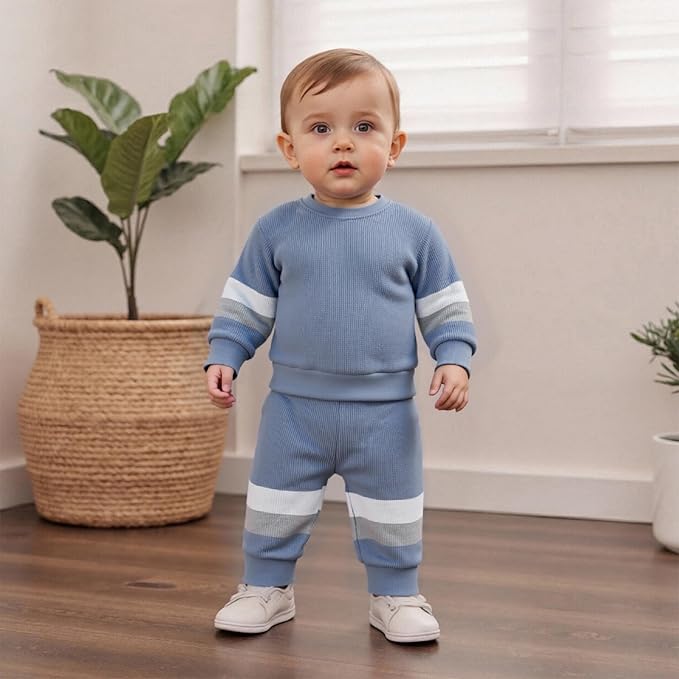 Kuriozud Toddler Baby Boy Fall Winter Clothes Long Sleeve Crewneck Pullover Sweatshirt Jogger Pants Set 2 Piece Outfit
