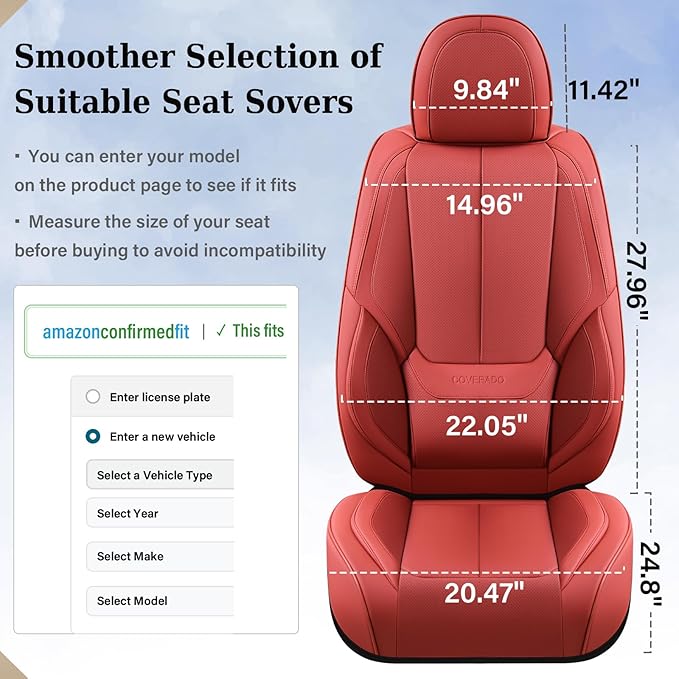Coverado Car Seat Covers Full Set, Seat Covers for Cars, Red Car Seat Covers Front Seats and Back Car Seat Protector Waterproof, Leather Car Seat Cushion Universal Fit for Most s