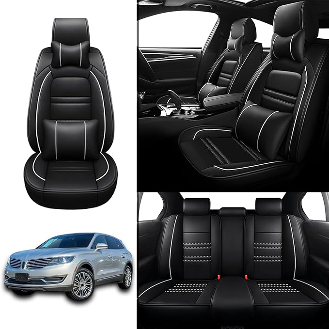 Car Seat Covers for Lincoln mkx 2007-2018 | 5-Seats Seat Covers, Waterproof Seat Protectors, Automotive Seat Covers (Full Set with Pillow,Black&White Line)