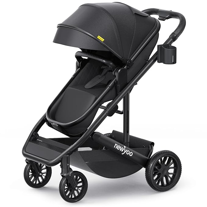 newyoo Bassinet Stroller for Infant, Nestro 516M, Convertible Baby/Toddler Strollers w Reversible Seat & Cup Holder, Coches para Bebes, 2-in-1 Rear-Facing Pram, One-Hand Quick Fold, Black