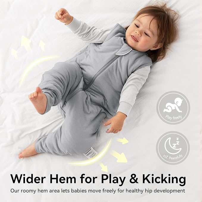 Rayon Made From Bamboo Sleep Sack 6-12 Months 0.5 Tog Ultra Soft Summer Toddler Sleep Sack with Feet 2-Way Zipper Lightweight Sleeping Bag Baby Wearable Blanket (2 Pack)-Blue & Gray