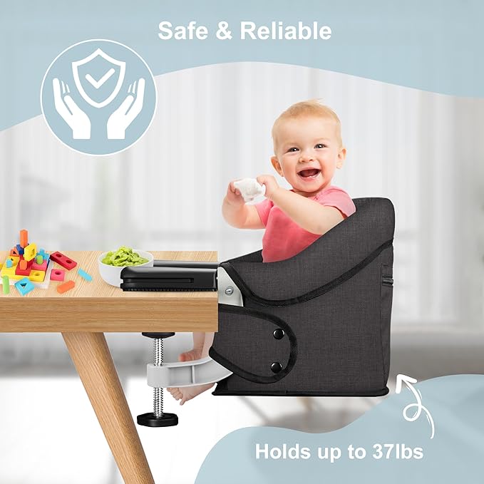 Hook On High Chair, Jozzve Baby High Chair, Portable High Chair for Travel, Foldable Fast Table Chair with Storage Bag, Baby Feeding Seat Clip On High Chair for Home and Travel (Bright Blue)