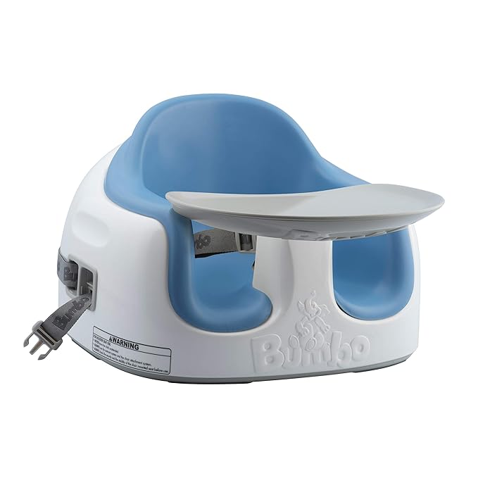 Bumbo 2 Pack 3-in-1 Multi-Seat for 6 to 36 Months, Travel Baby Feeding and Play Floor Seat, All-in-One Portable Booster with Tray & Toddler High Chair, Powder Blue