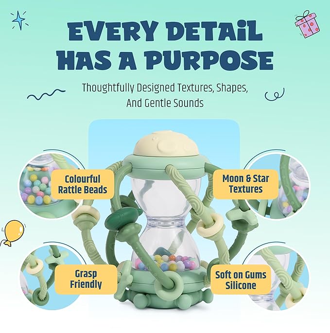 Baby Teething Toy & Rattle by Jumble Dream – BPA-Free Teether Silicone Sensory Toy for Babies – 0–12 Months Infant Toy – Soft, Safe, Travel-Friendly –Baby Essential Gift Jumble Jiggle