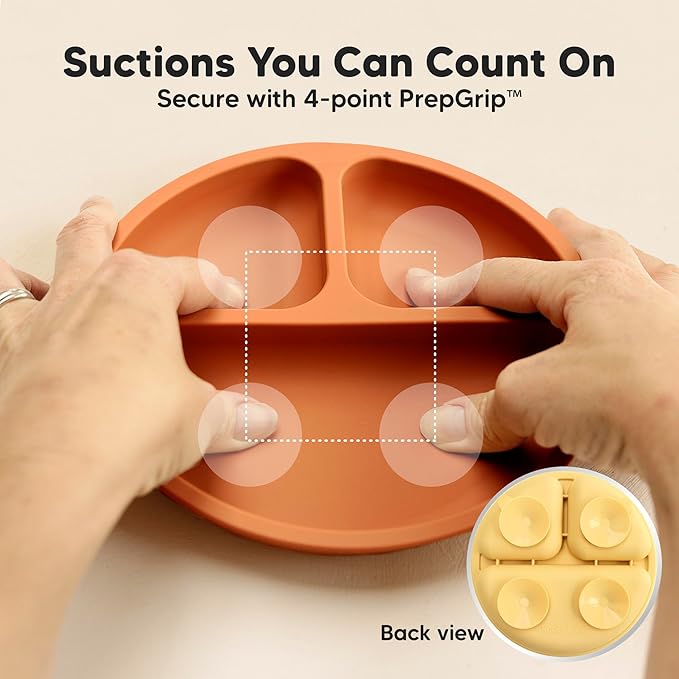 KeaBabies Suction Plates for Baby, Toddler - 3-Pack 100% Silicone Toddler Plates with Suction, Divided, BPA-Free Baby Led Weaning Essentials for Kids, Dishwasher, Microwave Safe, Durable (Valiant)