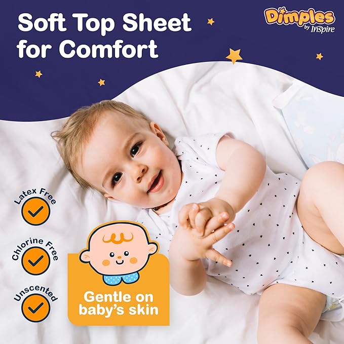 Dimples Booster Pads, Baby Diaper Doubler Inserts with Adhesive - 1 Size Fits All Diapers - Boosts Absorbency - No More leaks for Overnight, Travel, Nighttime or Anytime 21 Count
