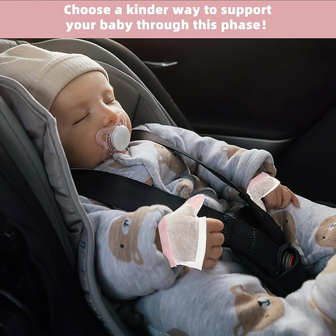 Ciieeo Finger Stop Gloves Thumb Protector Mittens Breathable Cotton Material for Infants Teething and Chewing Prevention M Size, 2 Pairs Random Color