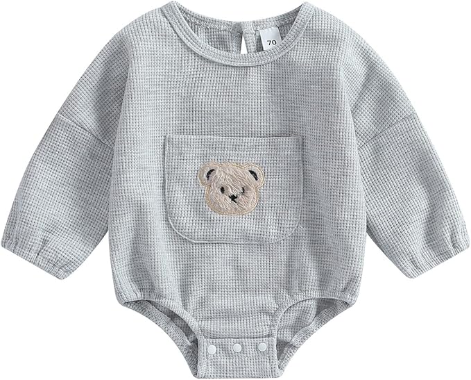 Douhoow Cute Baby Sweatshirt Romper Waffle Knit Baby Clothes Infant Girl Boy Fall Winter Outfits