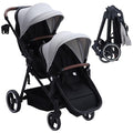 Tandem Double Stroller Newborn and Toddler, Foldable Twin Stroller with Reversible Seat, 5-Point Safety Harness, Adjustable Backrest & Canopy, Storage Basket, Light Grey